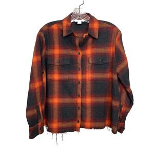 Old Navy Taylor Swift Evermore Boyfriend Shirt XS *Cropped* Orange Black Plaid O